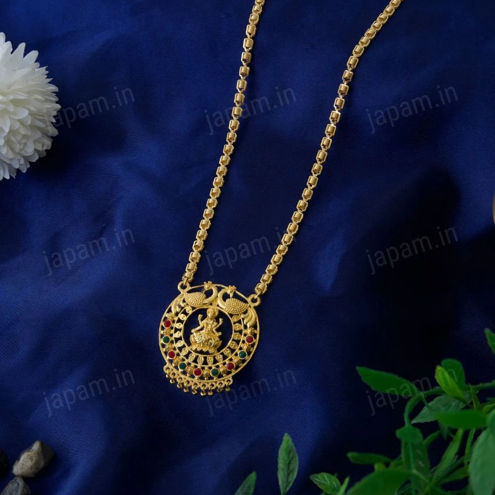 Gold Plated Lakshmi Ji Peacock Necklace - Image 3