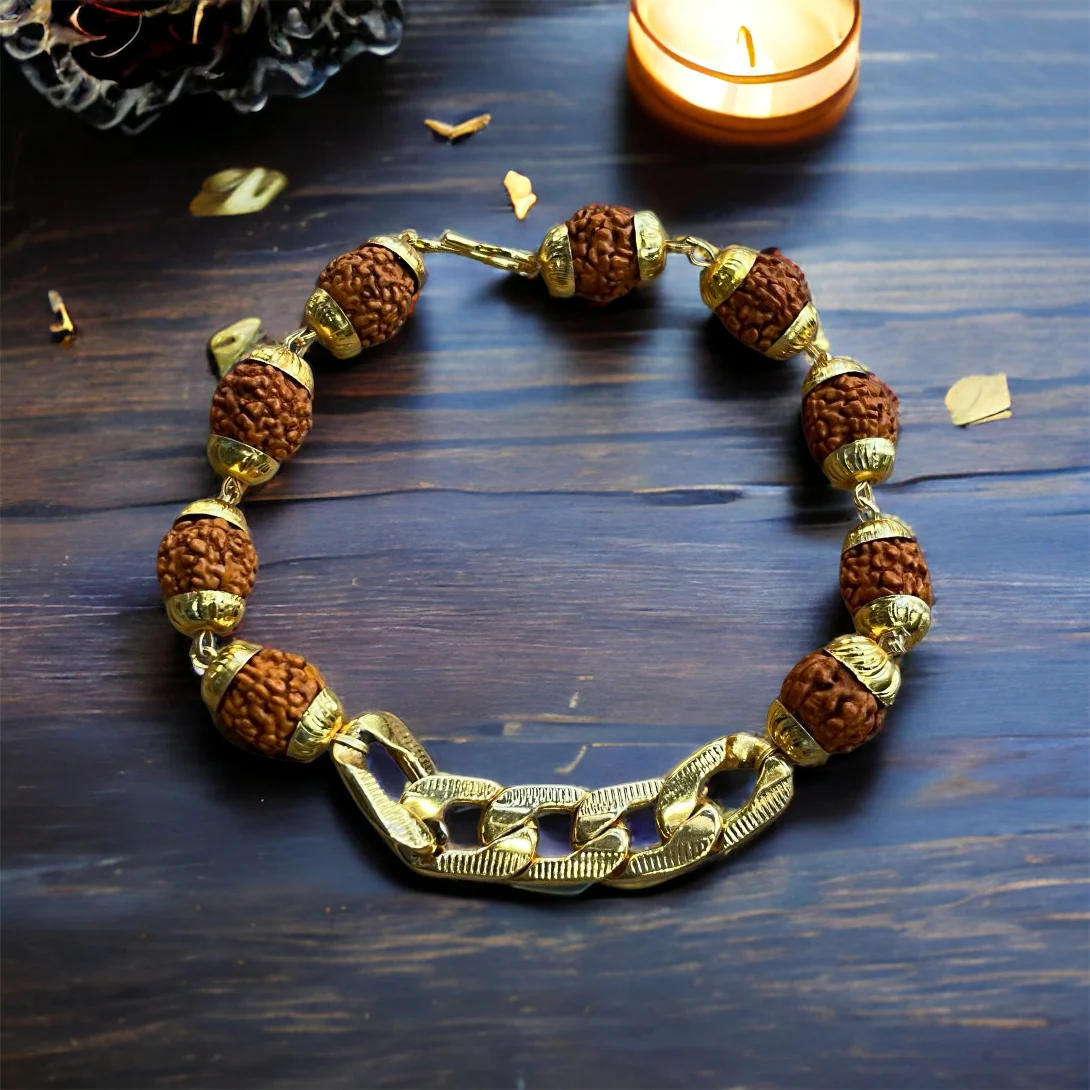 Gold Plated Links Rudraksha Bracelet For Men - Image 6
