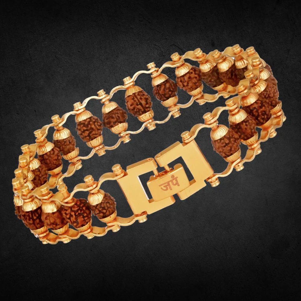 Gold Plated Modern Rudraksha Bracelet - Image 6